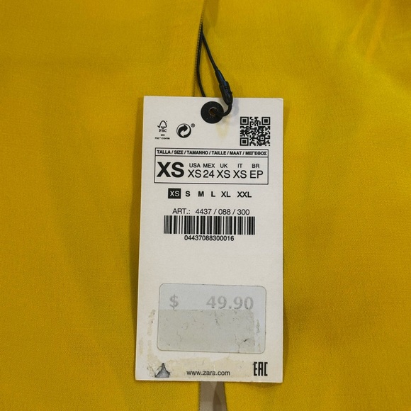 ZARA Front Knotted Yellow Blouse NWT Size XS - Picture 4 of 9